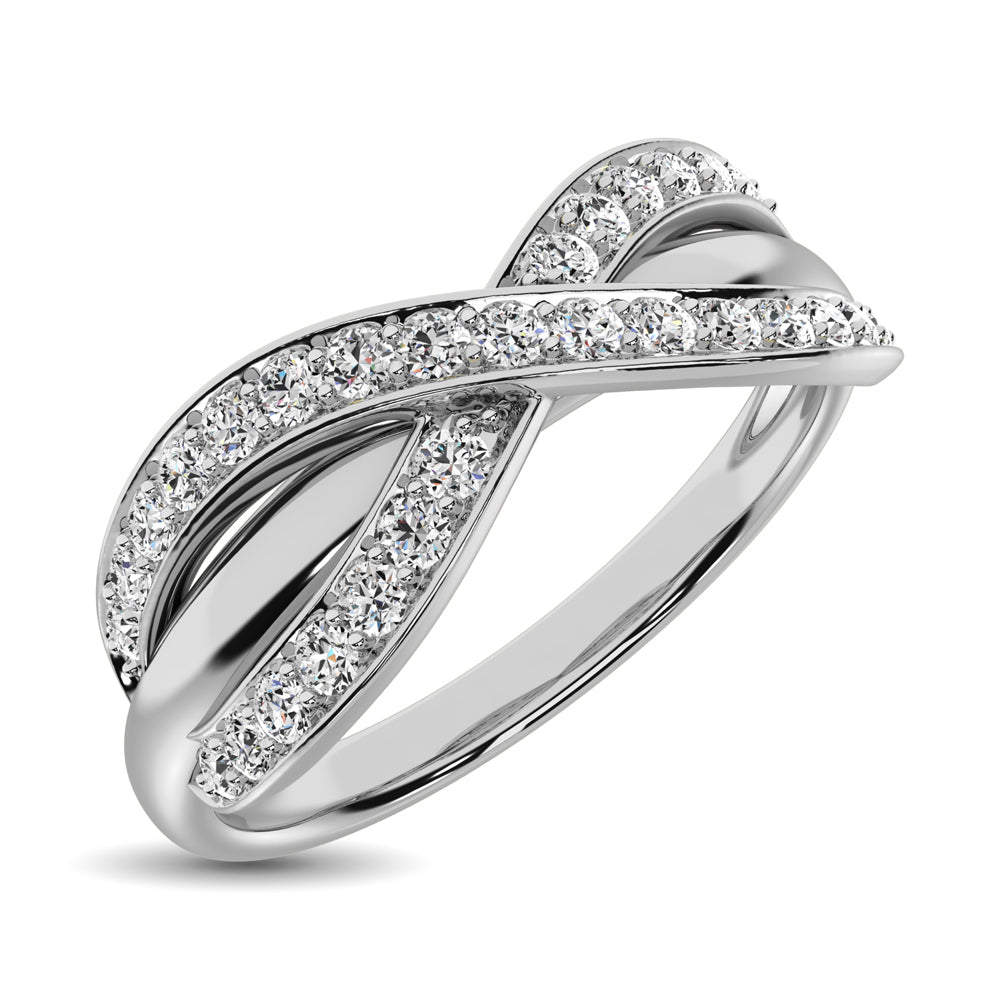10K White Gold 1/4 Ct.Tw. Diamond Cross Over Ring