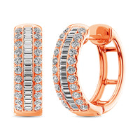 Thumbnail for 14K Rose Gold Round and Baguette Diamond 1/2 Ct.Tw. Hoop Earrings