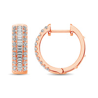 Thumbnail for 14K Rose Gold Round and Baguette Diamond 1/2 Ct.Tw. Hoop Earrings