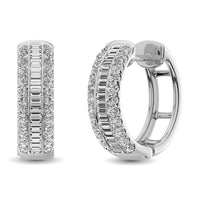 Thumbnail for 14K White Gold Round and Baguette Diamond 1/2 Ct.Tw. Hoop Earrings