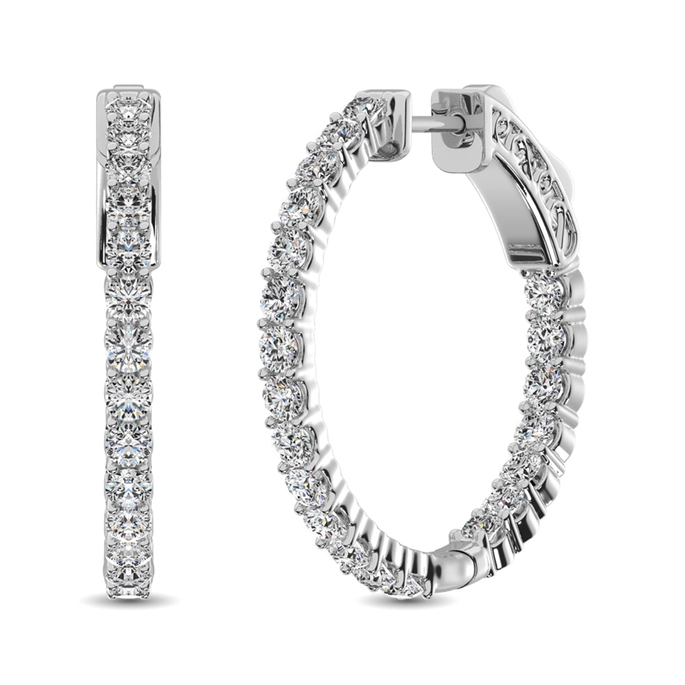 14K White Gold Diamond 1/2 Ct.Tw. In and Out Hoop Earrings