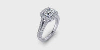 Double Shank Round Brilliant Halo Diamond Engagement Ring-Angelucci Jewelry