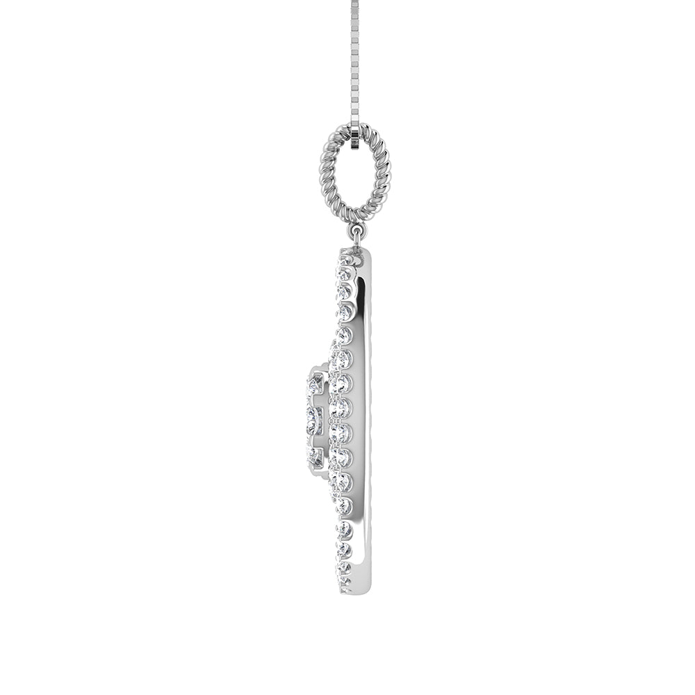 14K White Gold 1 Ct.Tw. Round Diamond Oval Shape Pendant