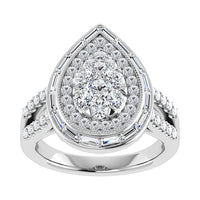 Thumbnail for 14K White Gold 1 1/2.Tw. Round and Straight Baguette Diamond Pear Shape Ring