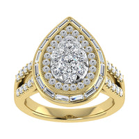 Thumbnail for 14K Yellow Gold 1 1/2.Tw. Round and Straight Baguette Diamond Pear Shape Ring
