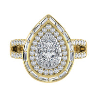 Thumbnail for 14K Yellow Gold 1 1/2.Tw. Round and Straight Baguette Diamond Pear Shape Ring