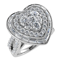 Thumbnail for 14K White Gold 1 1/2.Tw. Round and Straight Baguette Diamond Heart Ring