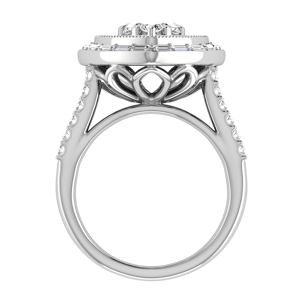 14K White Gold 1 1/2.Tw. Round and Straight Baguette Diamond Heart Ring