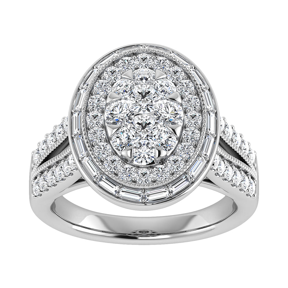 14K White Gold 1 1/2.Tw. Round and Tapper Diamond Fashion Ring