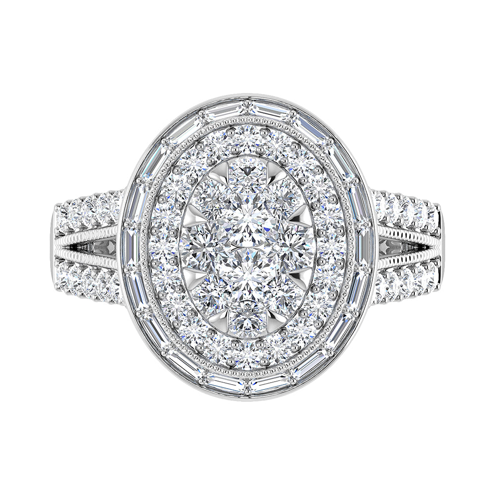 14K White Gold 1 1/2.Tw. Round and Tapper Diamond Fashion Ring