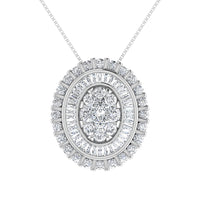 Thumbnail for 14K White Gold 3/4.Tw. Round and Tapper Diamond Invisible Oval Shape Pendant Pendant