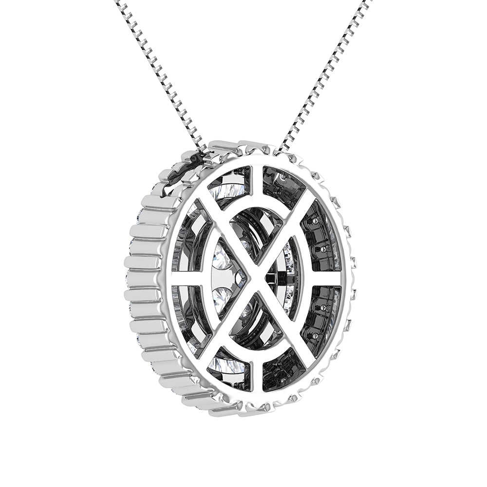 14K White Gold 3/4.Tw. Round and Tapper Diamond Invisible Oval Shape Pendant Pendant