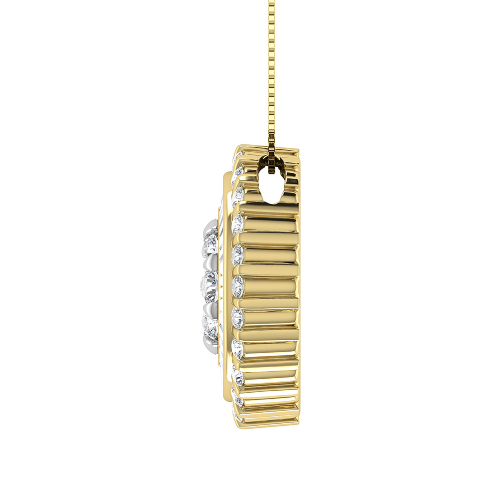 14K Yellow Gold 3/4.Tw. Round and Tapper Diamond Invisible Oval Shape Pendant