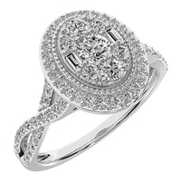 Thumbnail for 14K White Gold 1/2 Ct.Tw. Diamond Round and Baguette Oval Shape Engagement Ring