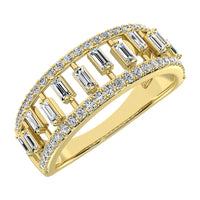 Thumbnail for 14K Yellow Gold 1/3 Ct.Tw. Diamond Round and Baguette Set Fashion Band