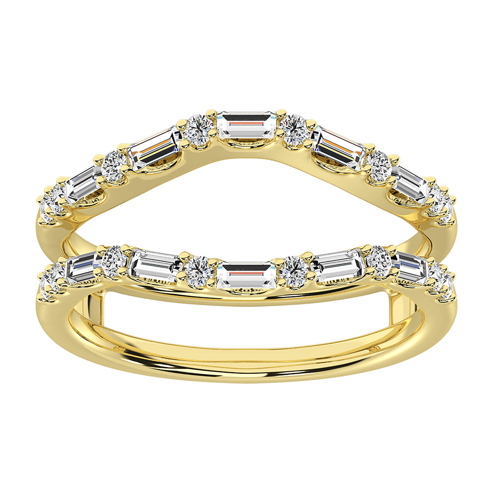 14K Yellow Gold 3/8 Ct.Tw. Diamond Round and Baguette Set Guard Ring