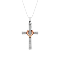 Thumbnail for 10K White Gold 1/10 Ct.Tw. Diamond Cross Pendant with Rose Gold Heart