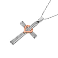 Thumbnail for 10K White Gold 1/10 Ct.Tw. Diamond Cross Pendant with Rose Gold Heart