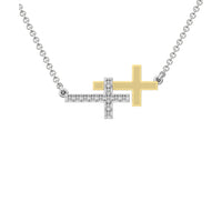 Thumbnail for 10K Two Tone Gold 1/6 Ct.Tw. Diamond Duel Cross Necklace
