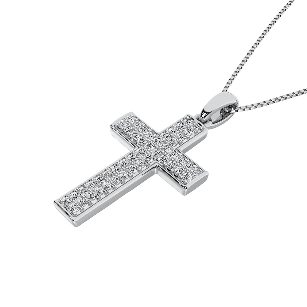 10K White Gold 1/4 Ct.Tw. Diamond Pave Set Cross Pendant