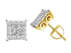 LADIES EARRINGS 1/4 CT ROUND/PRINCESS DIAMOND 14K YELLOW GOLD