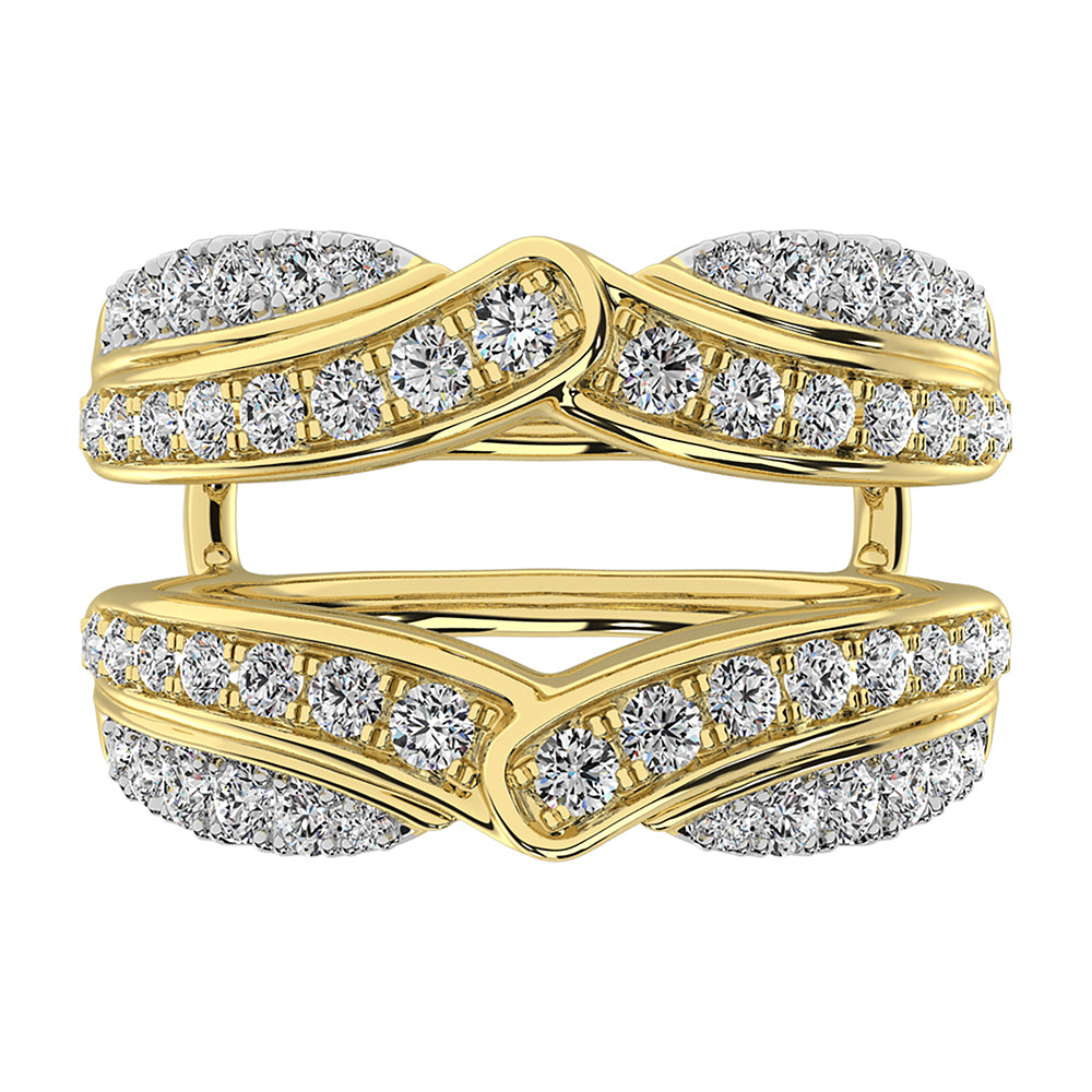 14K Yellow Gold 3/4 Ct.Tw. Diamond Chevron Guard Ring  With White Gold Touch