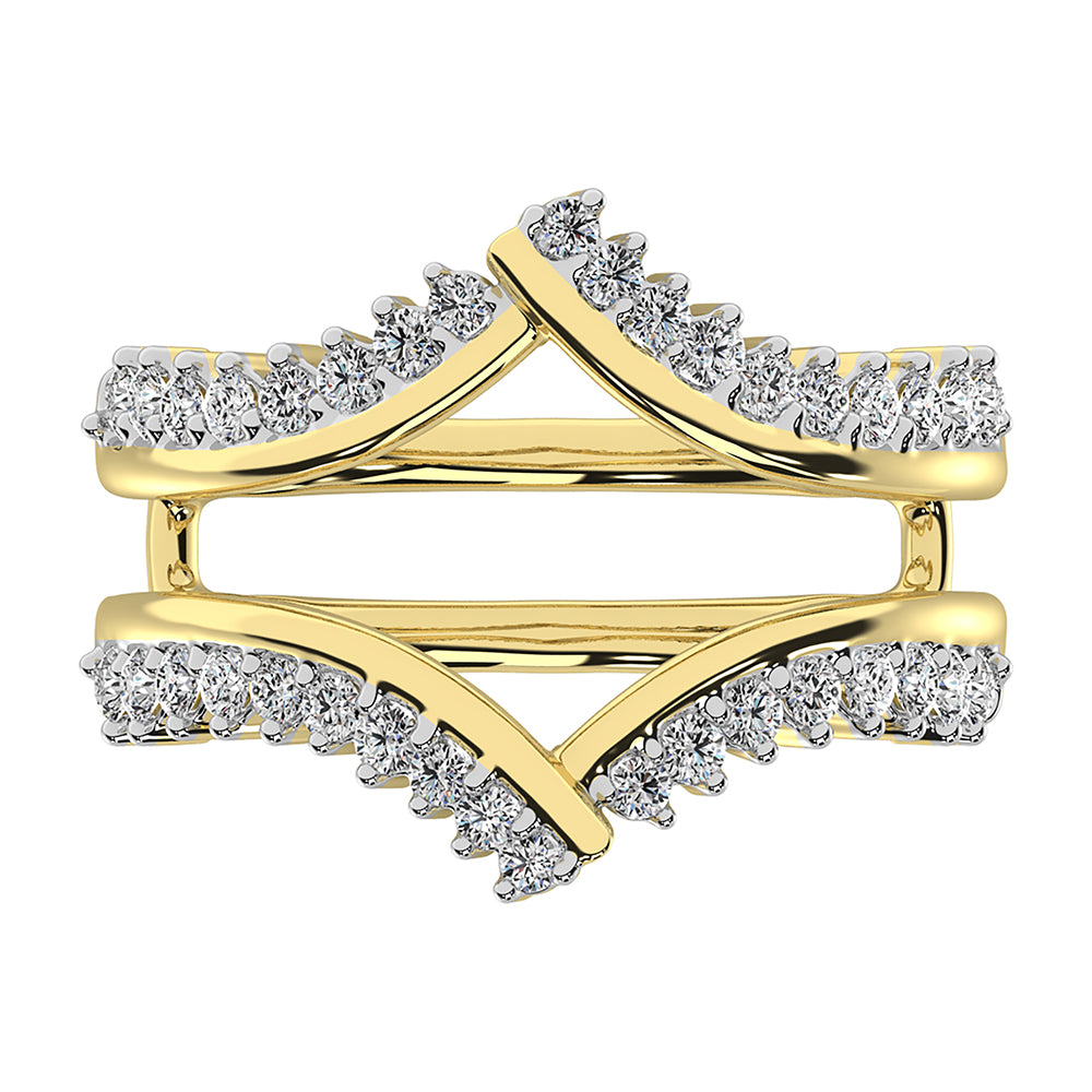 14K Yellow Gold 1/2 Ct.Tw. Diamond Chevron Guard Ring  With White Gold Touch