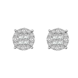 MENS EARRINGS 1 1/2 CT ROUND/PRINCESS INV DIAMOND 14K WHITE GOLD