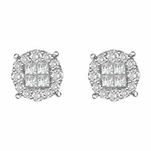MENS EARRINGS 2 CT ROUND/PRINCESS INV DIAMOND 14K WHITE GOLD
