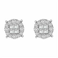 Thumbnail for MENS EARRINGS 2 CT ROUND/PRINCESS INV DIAMOND 14K WHITE GOLD