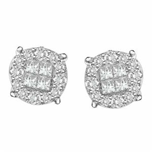 MENS EARRINGS 1 1/2 CT ROUND/PRINCESS INV DIAMOND  14KT YELLOW GOLD