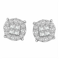 Thumbnail for MENS EARRINGS 1 1/2 CT ROUND/PRINCESS INV DIAMOND  14KT YELLOW GOLD