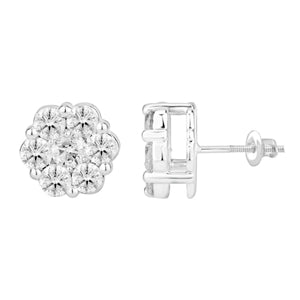 LADIES EARRINGS 3 CT ROUND DIAMOND 14K WHITE GOLD
