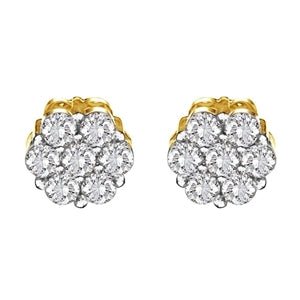 LADIES EARRINGS 3 CT ROUND DIAMOND 14K YELLOW GOLD