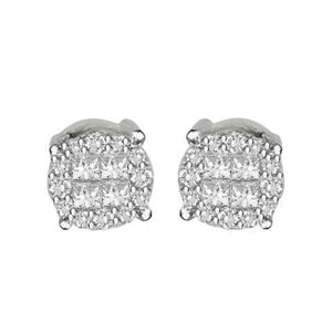 MENS EARRINGS 1 CT ROUND/PRINCESS INV DIAMOND 14K WHITE GOLD