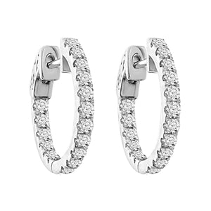 LADIES HOOPS 1CT ROUND DIAMOND 10K WHITE GOLD
