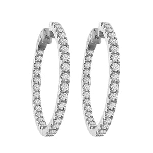 LADIES HOOPS 3 CT ROUND DIAMOND 10K WHITE GOLD