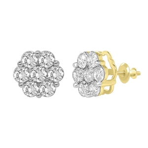 LADIES EARRINGS 2 CT ROUND DIAMOND 14K YELLOW GOLD