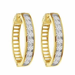 LADIES HOOPS 2 CT ROUND DIAMOND 10K YELLOW GOLD