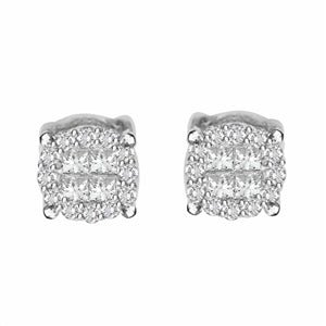 MENS EARRINGS 1/4 CT ROUND/PRINCESS INV DIAMOND 10K WHITE GOLD