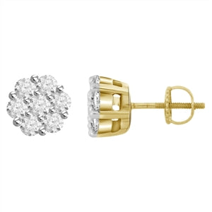 LADIES EARRINGS 1/2 CT ROUND DIAMOND 14K YELLOW GOLD