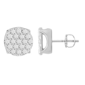 MEN'S EARRINGS 1 CT ROUND DIAMOND 10K WHITE GOLD