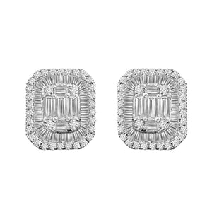 LADIES EARRINGS 7/8 CT ROUND/BAGUETTE DIAMOND 14K WHITE GOLD