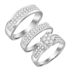 LADIES TRIO SET 1 CT ROUND DIAMOND 10K WHITE GOLD