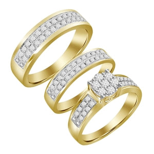 LADIES TRIO SET 1 CT ROUND DIAMOND 10K YELLOW GOLD
