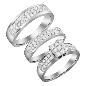 LADIES TRIO SET 1 CT ROUND DIAMOND 10K WHITE GOLD