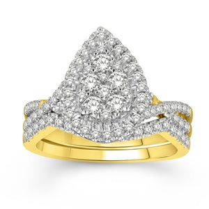 LADIES BRIDAL RING SET 1 CT ROUND DIAMOND 14K YELLOW GOLD