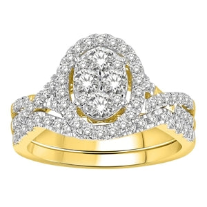 LADIES BRIDAL RING SET 1 CT ROUND DIAMOND 14K YELLOW GOLD