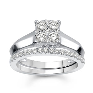 LADIES BRIDAL RING SET 3/4 CT ROUND DIAMOND 14K WHITE GOLD