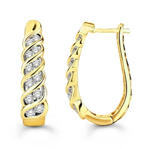 LADIES HOOPS 1CT ROUND DIAMOND 10K YELLOW GOLD